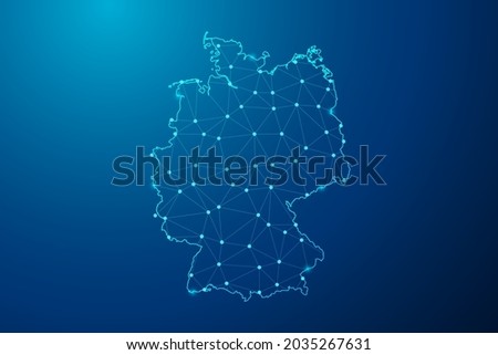 Abstract mash line and point scales on dark background with map of Germany polygonal network line. Vector illustration eps 10.
