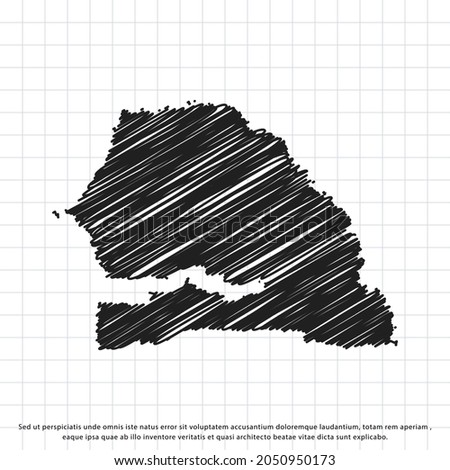 Map of Senegal freehand drawing on a sheet of exercise book. Vector illustration.