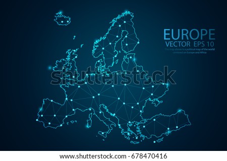 Map of Europe Point scales on dark background with Map World. Wire frame 3D mesh polygonal network line, design sphere, dot and structure. Vector illustration eps 10.