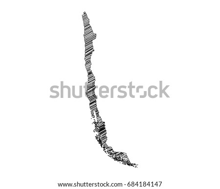 Scribble map of Chile. Sketch hand drawn, black map isolated on white background. Vector illustration eps 10.