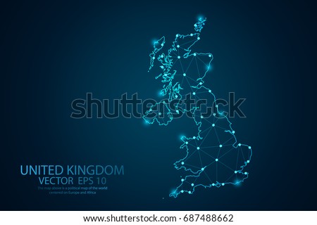 Abstract mash line and point Scales on dark background with map of United kingdom. UK Wire frame 3D mesh polygonal network line, design sphere, dot and structure. Vector illustration eps 10. Zdjęcia stock © 