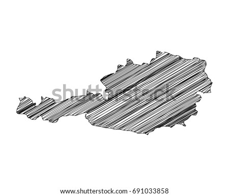 Scribble map of Austria. Sketch hand drawn, black map isolated on white background. Vector illustration eps 10.