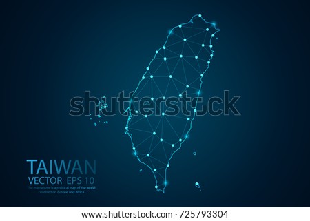 Abstract mash line and point scales on dark background with map of Taiwan. Wire frame 3D mesh polygonal network line, design sphere, dot and structure. Vector illustration eps 10.
