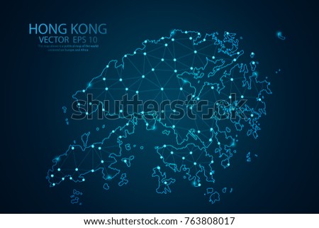 Abstract mash line and point scales On dark background with map of Hong Kong. Wire frame 3D mesh polygonal network line, design sphere, dot and structure. Vector illustration eps 10