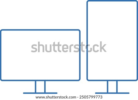 Dual monitor, 2-screen, editable line vector icon illustration of a computer monitor