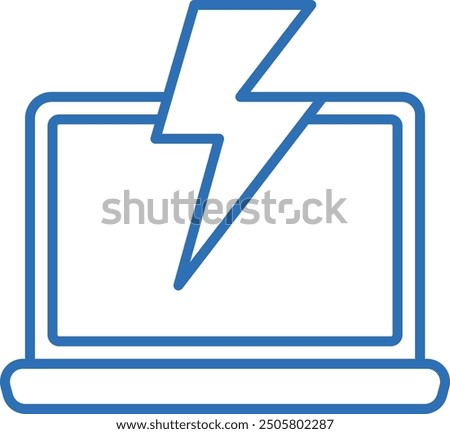 Lightning causing computer trouble, editable line vector icon illustration