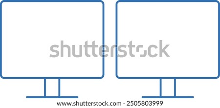 Dual monitor, 2-screen, editable line vector icon illustration of a computer monitor