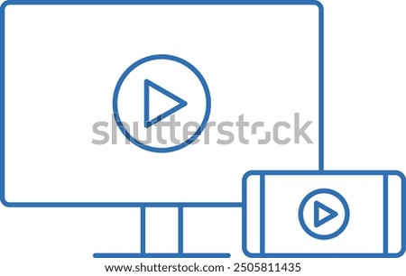 Screen mirroring from smartphone to computer, editable line vector icon illustration