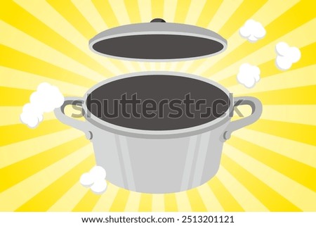 A silver stainless steel pot with the lid open. A vector illustration of an empty pot.