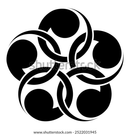 Quintuple Golden Wheel Tomoe (Itsutsu Kanawa-Domoe). Japanese family crest icon vector illustration