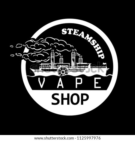 Vape shop logo trade mark steamboat.Vape emblem vector illustration.