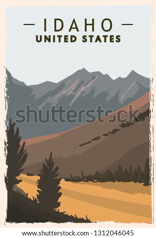Idaho retro poster. USA Idaho travel illustration. United States of America greeting card. vector illustration.