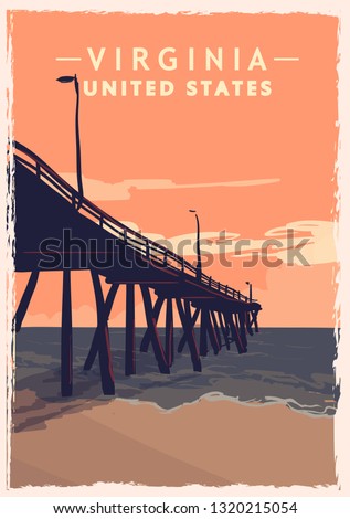 Virginia retro poster. USA Virginia travel illustration. United States of America greeting card. vector illustration.