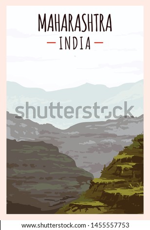 Maharashtra retro poster. Maharashtra travel illustration. States of India greeting card. 