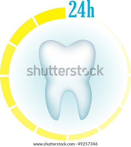 Tooth on a blue background and a symbol of hours around