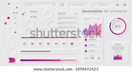 User interface elements for mobile app. Neumorphism User interface design kit. Neumorphism UI UX  icons set.