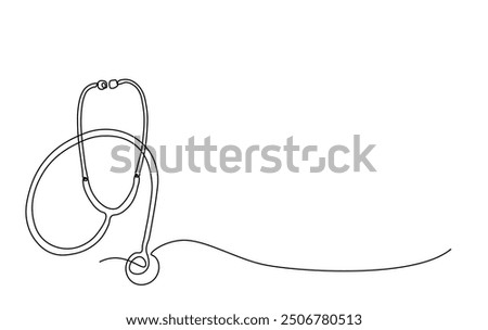 Medical tool - stethoscope in simple outline illustration. Continuous line drawing of stethoscope. 