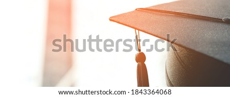 graduation, close up student hats in during commencement success graduates of the university, Concept education congratulation. copy space banner. 商業照片 © 
