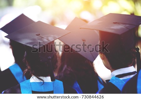 shot of graduation hats during commencement success graduates of the university, Concept education congratulation. Graduation Ceremony ,Congratulated the graduates in University during commencement. 商業照片 © 