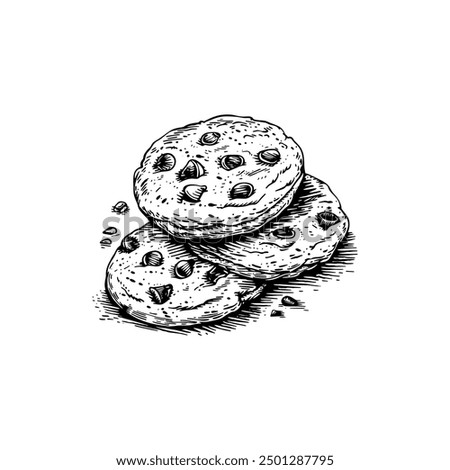 Hand drawn ink sketch cookies. Engraving style vector illustrations