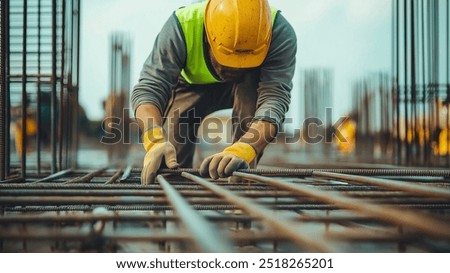 Similar – Image, Stock Photo A construction site is secured by green plastic barrier beacons / lane narrowing / construction fence