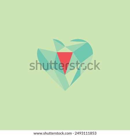 Emerald Heart with an upside down triangle in the middle. Minimalist vector design.