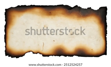 Old brown paper isolated on white background. Retro image. A piece of antique-looking paper with burnt edges on a white background.