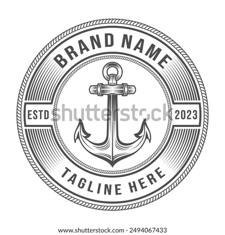 anchor Hipster logo. circle stamp label navy ship nautical vector design