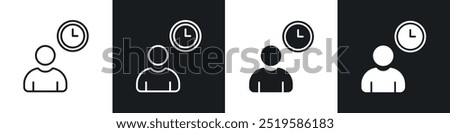 Office hours icon collection in black and white filled and stroke line style.