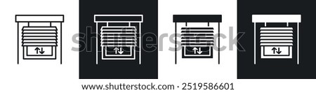 Jalousie icon collection in black and white filled and stroke line style.