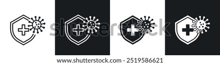 Immunity icon collection in black and white filled and stroke line style.