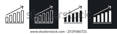 Growth chart icon collection in black and white filled and stroke line style.