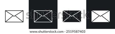 Email icon collection in black and white filled and stroke line style.