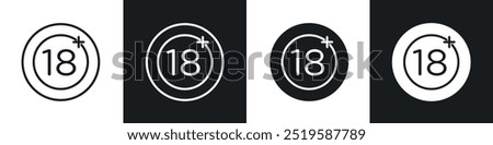 18 Plus icon collection in black and white filled and stroke line style.