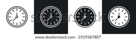 Clock icon collection in black and white filled and stroke line style.