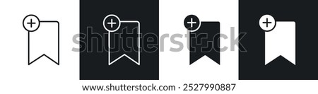 Bookmark add icon vector icon set black filled and outlined style.