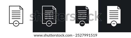 Remove document icon vector icon set black filled and outlined style.