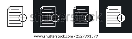 Add document icon vector icon set black filled and outlined style.