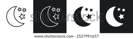 Moon stars icon vector icon set black filled and outlined style.