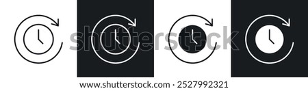 Time forward icon vector icon set black filled and outlined style.