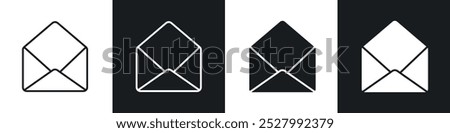 Open envelope icon vector icon set black filled and outlined style.