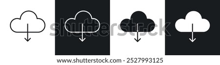 Cloud download icon vector icon set black filled and outlined style.