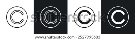 Copyright icon vector icon set black filled and outlined style.