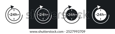 24 Hrs icon vector icon set black filled and outlined style.