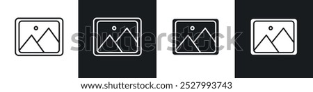 Picture icon vector icon set black filled and outlined style.