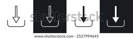 Download button icon vector icon set black filled and outlined style.