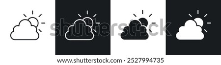 Partially cloudy icon vector icon set black filled and outlined style.