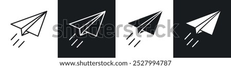 Paper plane icon vector icon set black filled and outlined style.