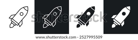 Rocket icon vector icon set black filled and outlined style.