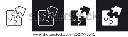 Puzzle piece icon vector icon set black filled and outlined style.